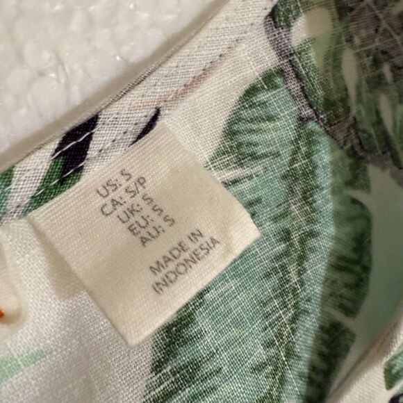 C‎ &C California Linen Dress Womens Small Green And White Leaf Pockets Swing - Picture 10 of 16